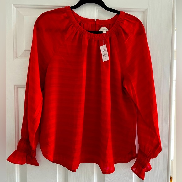 NWT - LOFT - Smocked Cuff Blouse - Red - Picture 4 of 4
